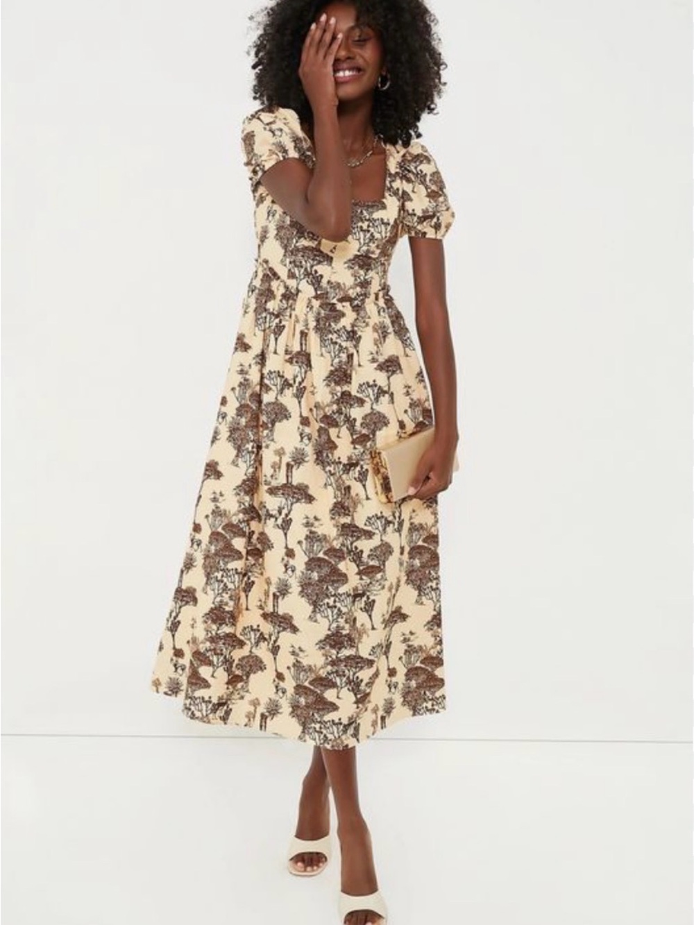 Tuckernuckr Hyacinth House Brown Toile Camilla Corset Midi Dress